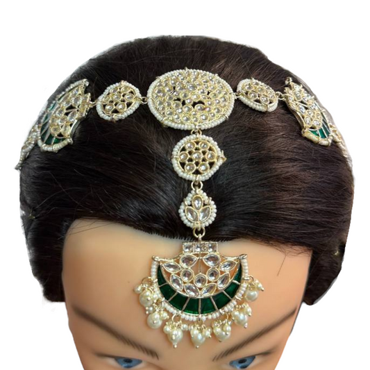 Gold Kundan Sheeshphool Sheesh Phool Matha Patti Indian Hair Jewelry Maang Tikka #SP6
