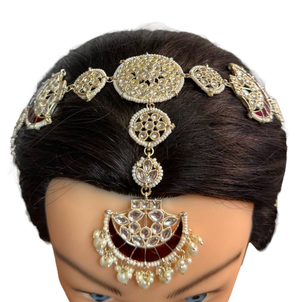 Gold Kundan Sheeshphool Sheesh Phool Matha Patti Indian Hair Jewelry Maang Tikka #SP6