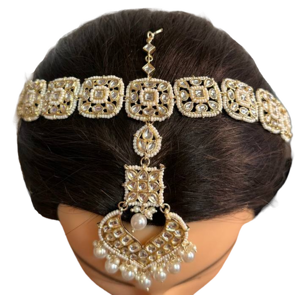 Gold Kundan Sheeshphool Sheesh Phool Matha Patti Indian Hair Jewelry Maang Tikka #SP7