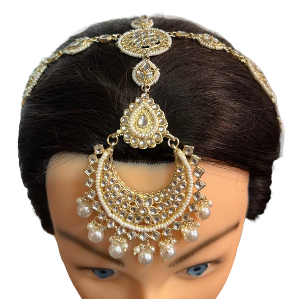 Gold Kundan Sheeshphool Sheesh Phool Matha Patti Indian Hair Jewelry Maang Tikka #SP8