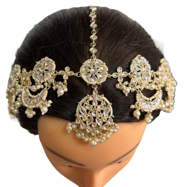 Bridal Gold Kundan Sheeshphool Sheesh Phool Matha Patti Indian Hair Jewelry Maang Tikka #SP9