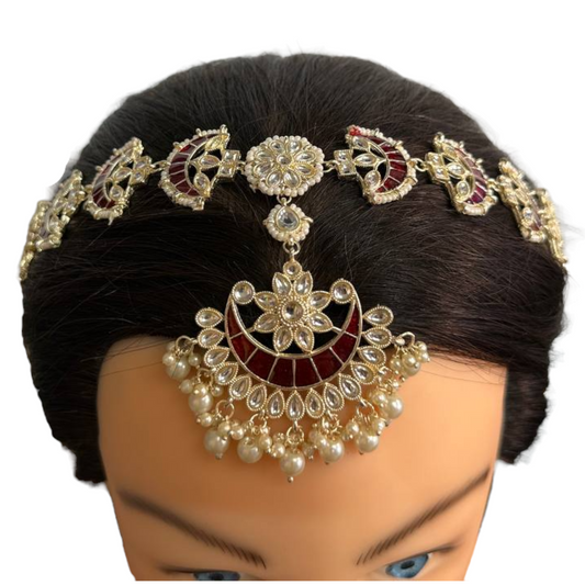 Gold Kundan Sheeshphool Sheesh Phool Matha Patti Indian Hair Jewelry Maang Tikka #SP10