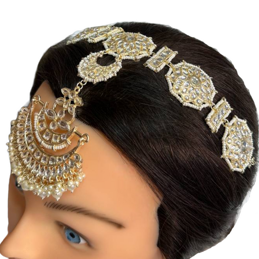 Gold Kundan Sheeshphool Sheesh Phool Matha Patti Indian Hair Jewelry Maang Tikka #SP11