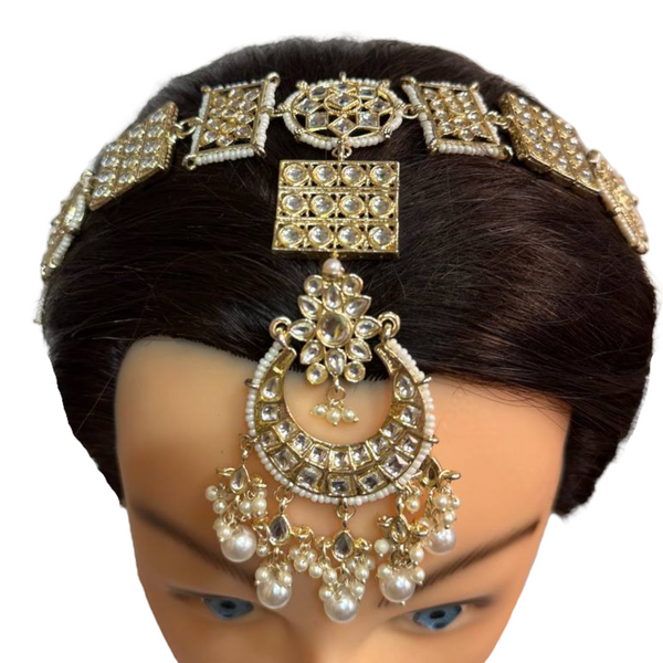Gold Kundan Sheeshphool Sheesh Phool Matha Patti Indian Hair Jewelry Mang Tikka  #SP13