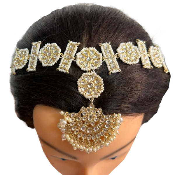 Gold Kundan Sheeshphool Sheesh Phool Matha Patti Indian Hair Jewelry Mang Tikka #SP14