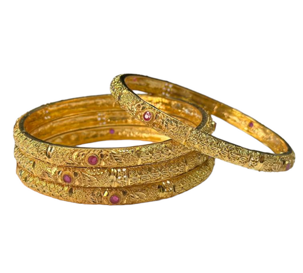 24k 1 Gram Gold Plated Hand Crafted With Ruby 4pc Bangles Set GB10