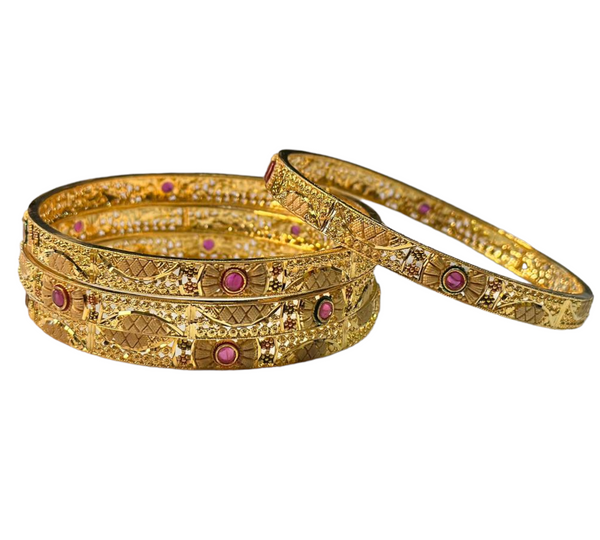 24k 1 Gram Gold Plated Hand Crafted With Ruby 4pc Bangles Set GB11