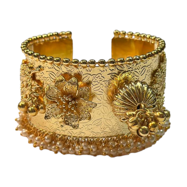 Gold Plated Hand Crafted Cuff Kada Broad Bracelet GCB2