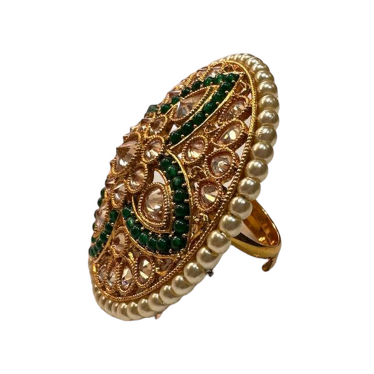 Gold Plated Polki Reverse American Diamond Stones Adjustable Ring RAR8