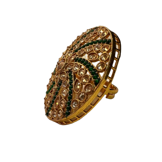 Gold Plated Polki Reverse American Diamond Stones Adjustable Ring RAR10