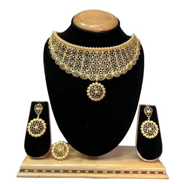 24k 1 Gram Gold Plated Choker Necklace Earring And Ring Set GPC1