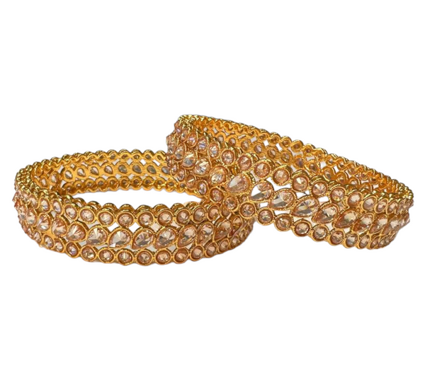 Gold Plated with Polki Reverse American Diamond 2pc Bangles Set RAB2