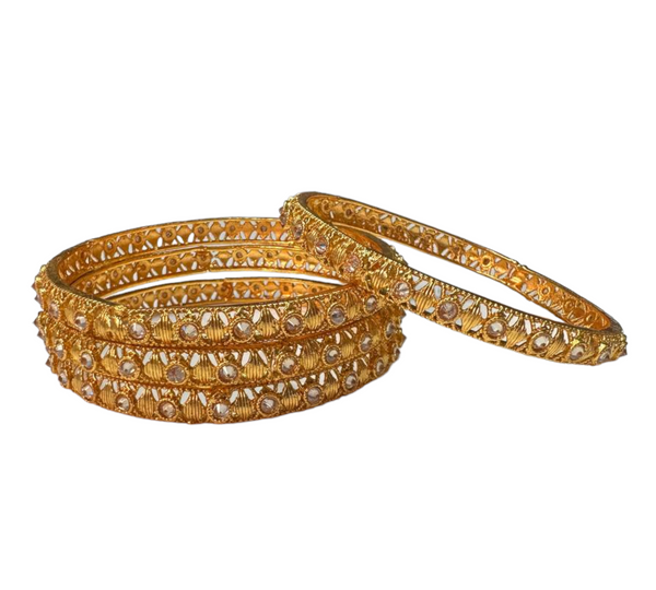 Gold Plated with Polki Reverse American Diamond 4pc Bangles Set RAB6