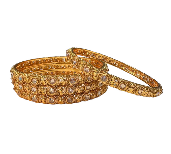 Gold Plated with Polki Reverse American Diamond 4pc Bangles Set RAB7