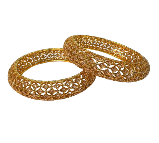 3D Gold Plated with Polki Reverse American Diamond 2pc Bangles Set RAB11
