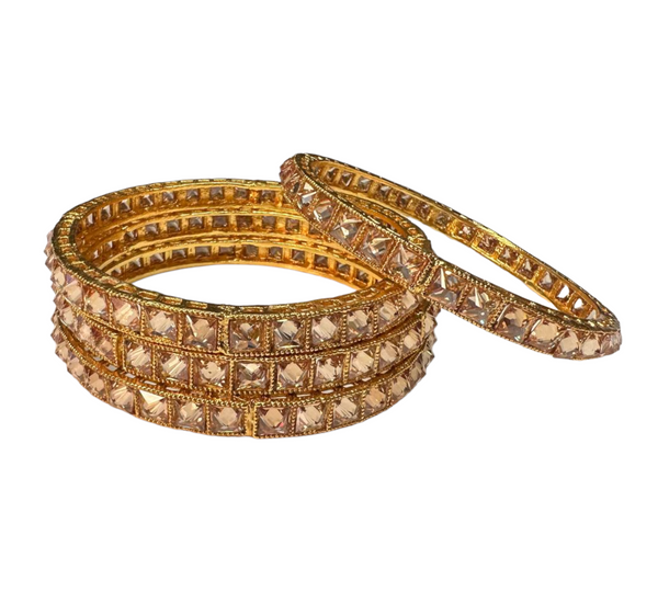 Gold Plated with Polki Reverse American Diamond 4pc Bangles Set RAB12