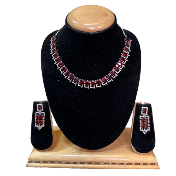 Victorian Black Red AD/CZ American Diamond Necklace & Earring Set ADS45