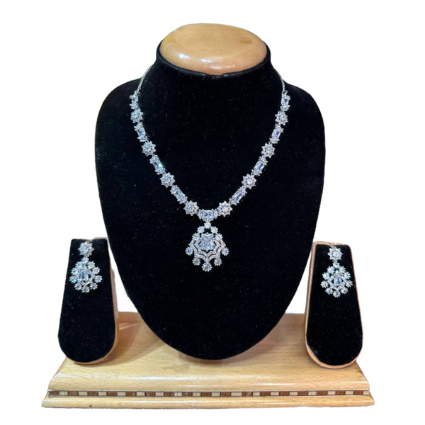 Silver AD/CZ American Diamond Necklace & Earring SetADS46