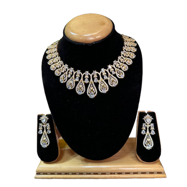 Gold Plated AD/CZ American Diamond Necklace & Earring Set ADS49