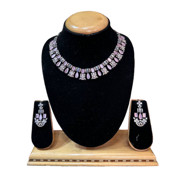 Victorian Black AD/CZ American Diamond Necklace & Earring Set ADS53
