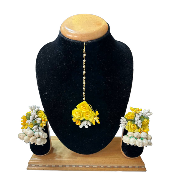 Indian Bridal Handmade Flower Floral Gotta Jhumka Earrings And Mang Tikka Set ET9