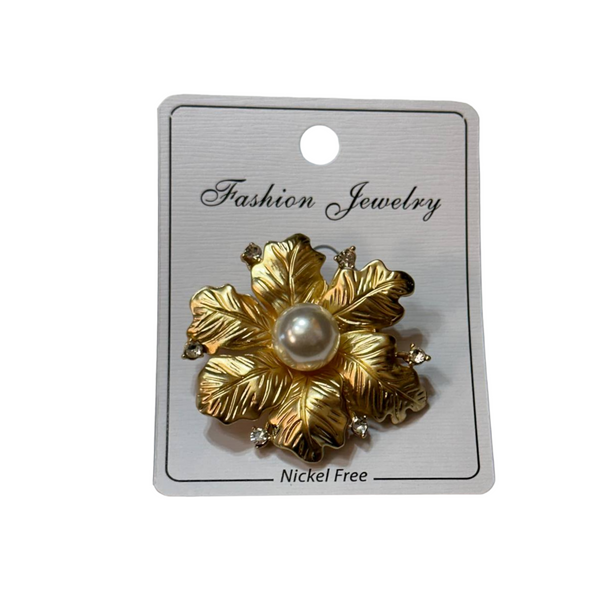 Matte Rajwadi Gold Finish Brooch With Pearl To Put on Saree Hijaab Dupatta B9