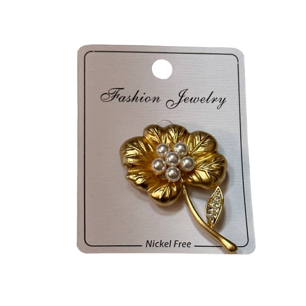 Matte Rajwadi Gold Finish Brooch With Pearls To Put on Saree Hijaab Dupatta B10