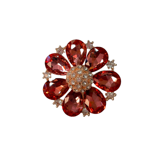 Rose Gold Finish Brooch With Red Stones To Put on Saree Hijaab Dupatta B27