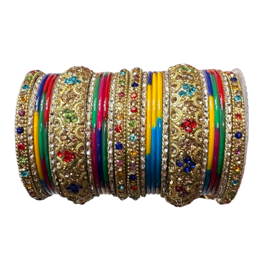 Indian Multi Color Metal Bangle Set Churiyan Bridal Chudiyan #1148 - Zenia Creations
