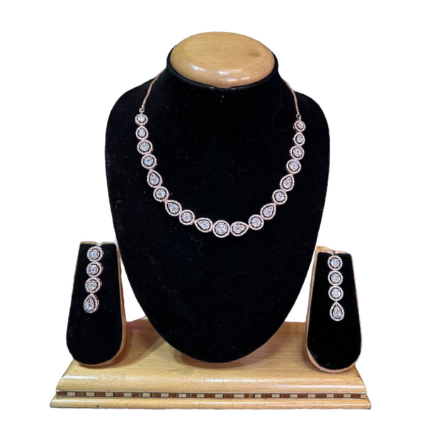 AD/CZ American Diamond Single Line Necklace & Earring Set ADS55