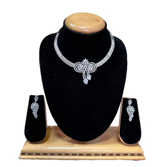 Silver AD/CZ American Diamond Necklace & Earring Set ADS77