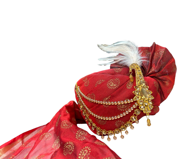Indian Wedding Red Silk Pagri Pagadi Petha Men Sherwani Safa Turban #22