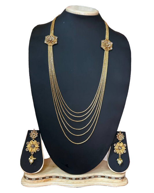 Gold Plated Reverse AD Polki Long Necklace And Earring Set RADL3