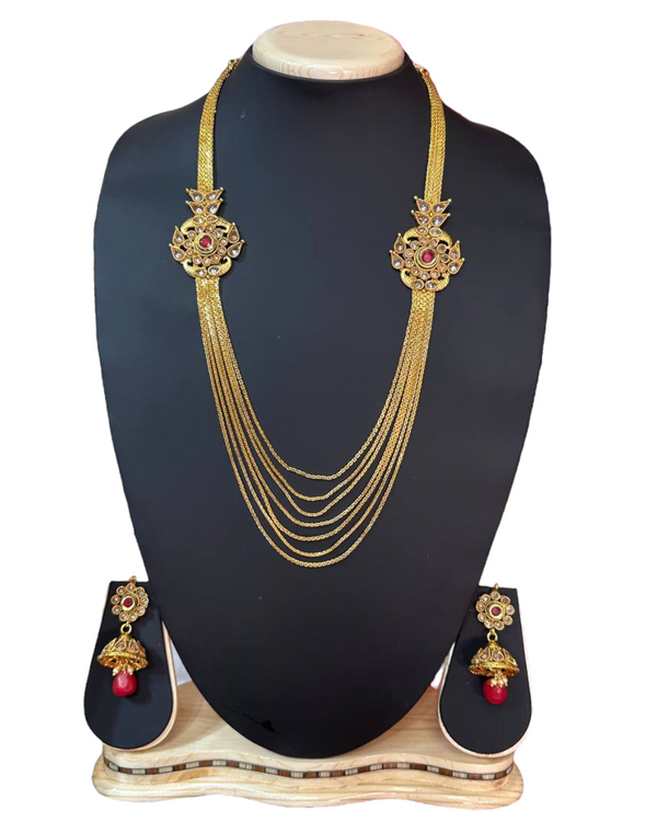 Gold Plated Reverse AD Polki Long Necklace And Earring Set RADL2