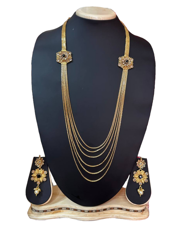 Gold Plated Reverse AD Polki Long Necklace And Earring Set RADL3
