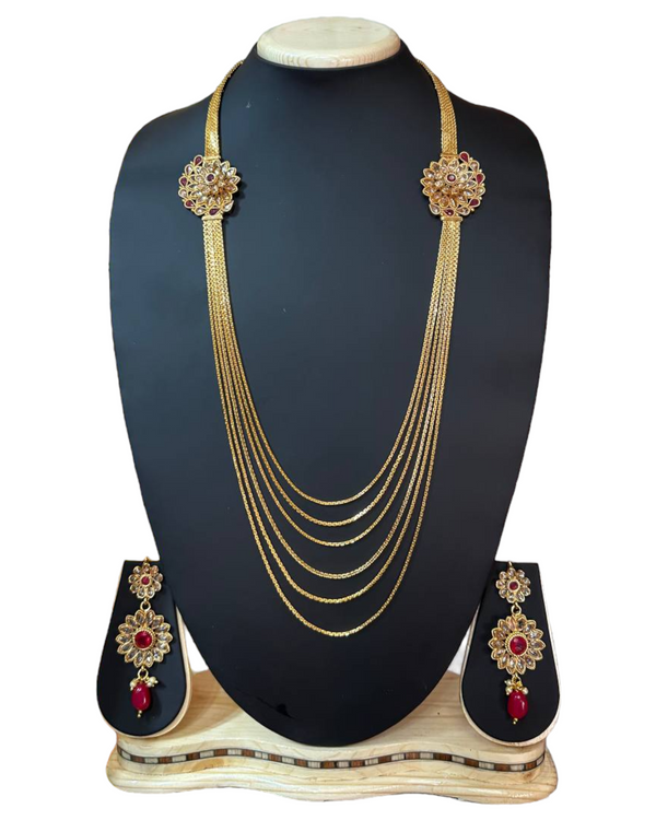 Gold Plated Reverse AD Polki Long Necklace And Earring Set RADL4