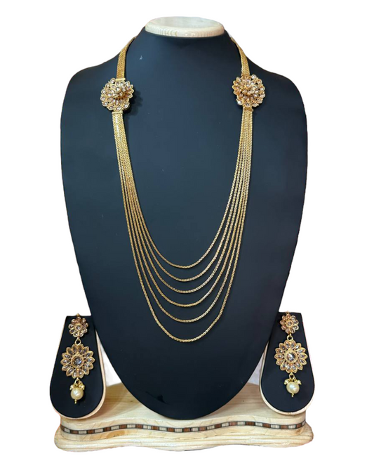 Gold Plated Reverse AD Polki Long Necklace And Earring Set RADL4