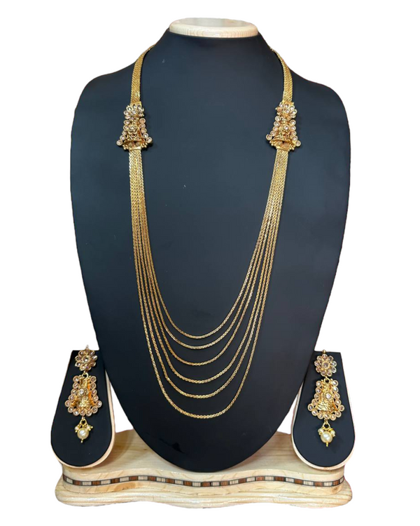 Gold Plated Reverse AD Polki Long Necklace And Earring Set RADL5