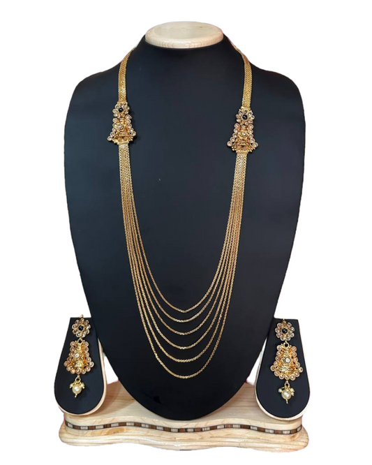 Gold Plated Reverse AD Polki Long Necklace And Earring Set RADL5