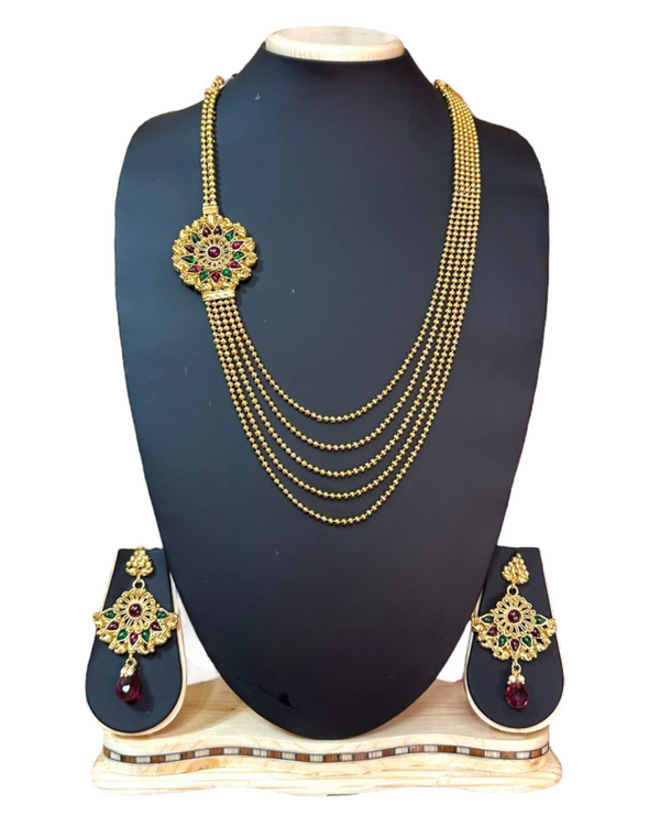 Gold Plated Reverse AD Polki Long Necklace And Earring Set RADL1