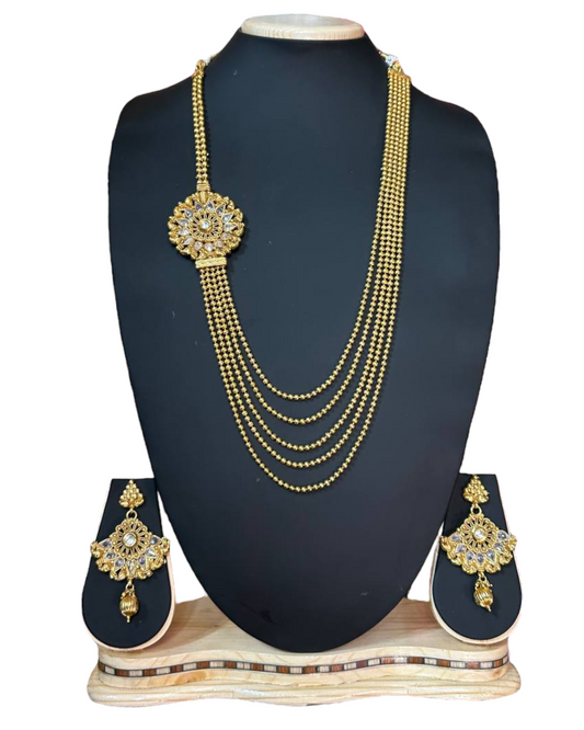 Gold Plated Reverse AD Polki Long Necklace And Earring Set RADL1