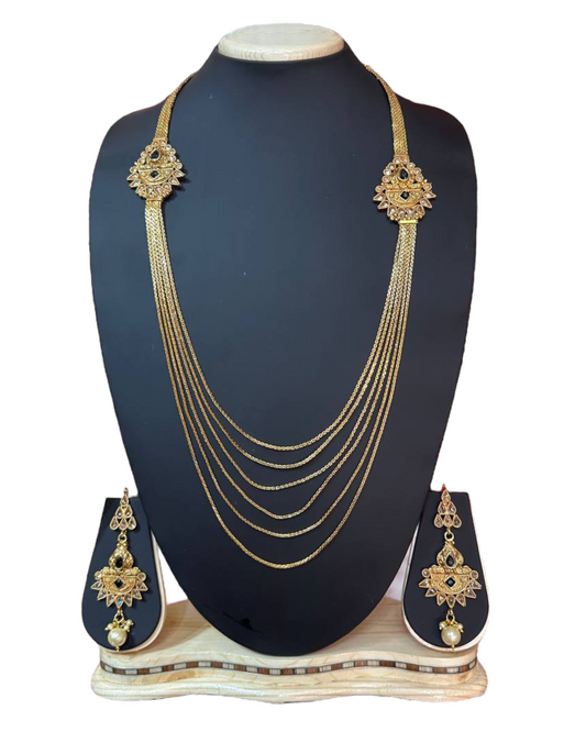 Gold Plated Reverse AD Polki Long Necklace And Earring Set RADL6