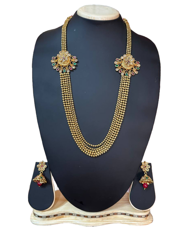 Gold Plated Reverse AD Polki Long Necklace And Earring Set RADL7