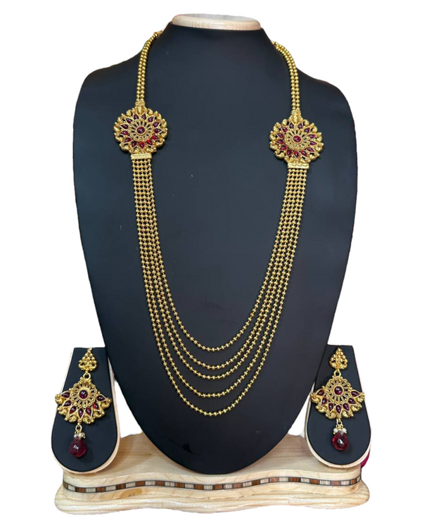 Gold Plated Reverse AD Polki Long Necklace And Earring Set RADL8