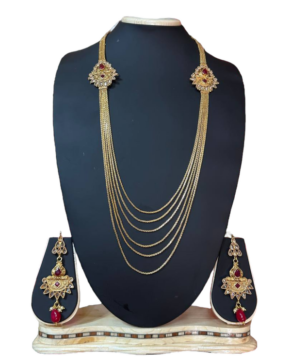 Gold Plated Reverse AD Polki Long Necklace And Earring Set RADL6