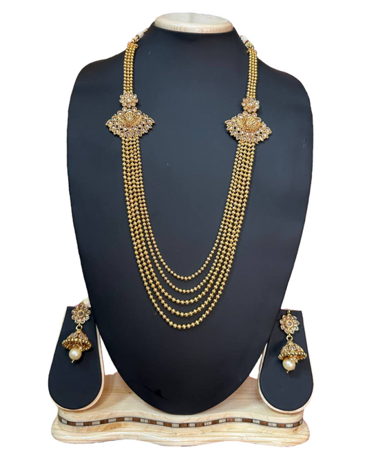 Gold Plated Reverse AD Polki Long Necklace And Earring Set RADL7