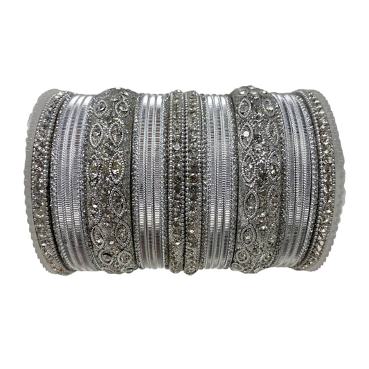 Indian Bridal Chuda Churiyan Metal Kangan Silver Bangles Set #1176S