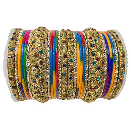 Indian Multi Color Metal Bangle Set Churiyan Bridal Chudiyan #1181M