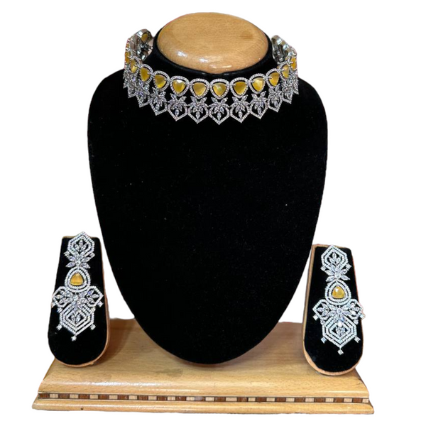 Uncut AD Cubic Zirconia Choker Necklace & Earring Set ADC8