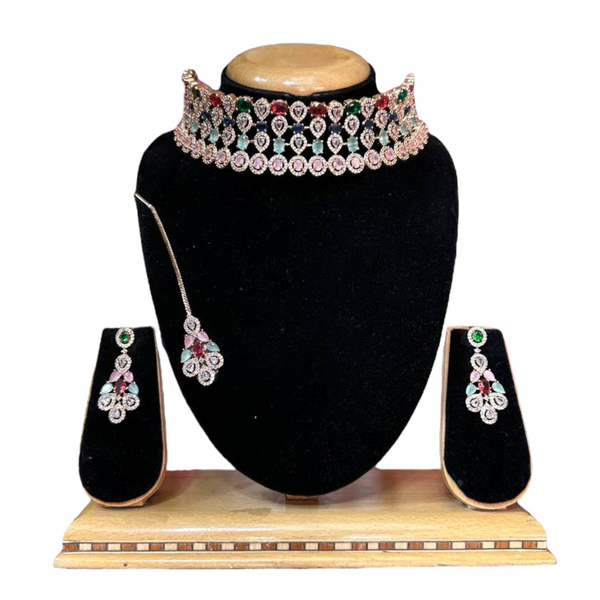 AD Cubic Zirconia CZ Choker Necklace & Earring Set ADC9